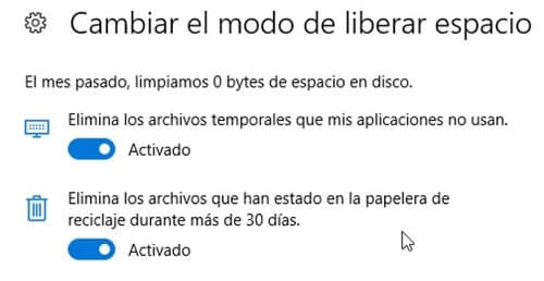 Sensor de almacenamiento de Windows 10