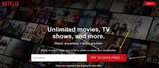 try 30 days free netflix